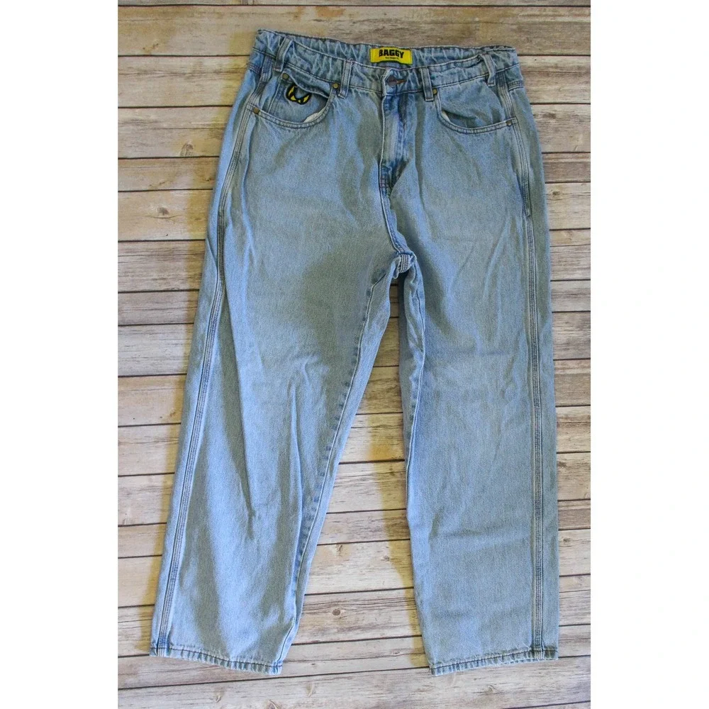 Butter Goods Baggy Fit Jeans Mens 32 x 27 Light Blue Embroidered Wide Leg Skate